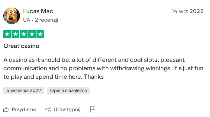 Pozytywna opinia o Slottica Casino, fajne sloty i szybkie wypłaty